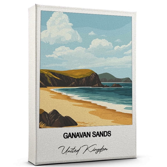 Ganavan Sands Travel Poster Canvas – United Kingdom Canvas – Unique Gift Idea for Home, Office, or Living Space