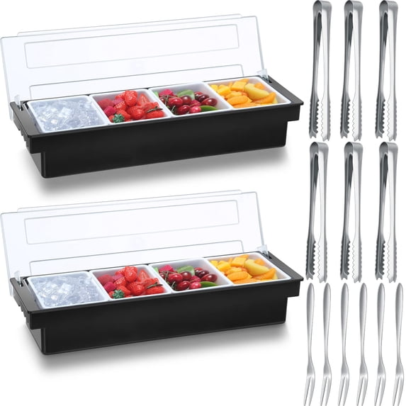 Gandeer 2 Ice Cooled Garnish Tray Deck Bar Garnish Caddy Condiment Containers