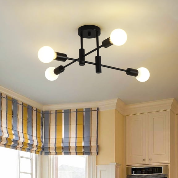 Ganeed 20 in Black Sputnik Ceiling Light, 4-Light Semi Flush Mount Ceiling Light Fixture, Modern Industrial Ceiling Lamp for Living Room, Dining Room, Bedroom