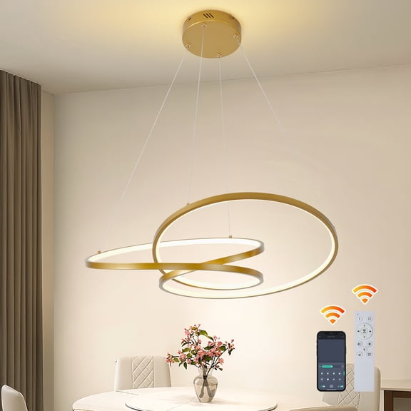 Ganeed 25.19 in Gold LED Pendant Light, Modern Ring Chandelier with Remote and APP Control, Adjustable Hanging Height, Dimmable 52W Ceiling Fixture for Dining Room, Living Room