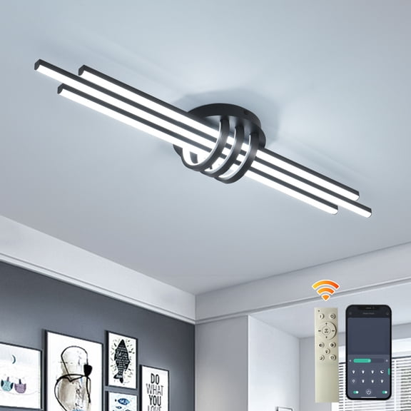 Ganeed Modern Ceiling Light with Remote, 39.97" Black Sputnik Ceiling Lamp, Dimmable LED Lighting Fixture for Dining Room, Living Room, Kitchen Island
