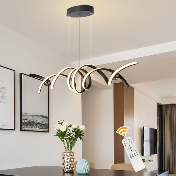 Ganeed 39.3 in LED Pendant Light with Remote, Dimmable Brightness and Adjustable Color Temperature, Modern Linear Chandelier for Dining Room, Living Room