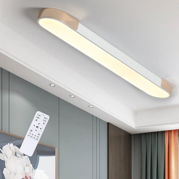 Ganeed 39.4 in White and Gold LED Ceiling Light with Remote, Dimmable Brightness and Adjustable Color Temperature, 48W Flush Mount Fixture for Living Room, Dining Room