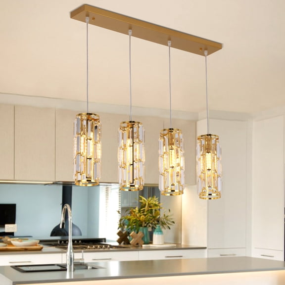 Ganeed 4 Light Gold Pendant Lighting Modern Pendant Light, Mini Crystal Chandeliers,Adjustable Pendant Light Fixture for Kitchen Island Dinning Room Bedroom(Gold 4-Light)