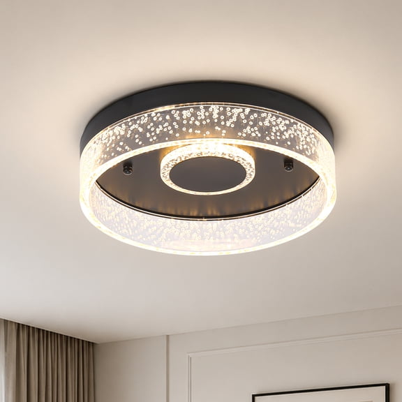 Ganeed Dimmable LED Flush Mount Ceiling Light, Modern Black Ceiling Light Fixture with 3000K Warm White Adjust Brightness, Round Ceiling Lamp for Bedroom, Living Room, Dining Room