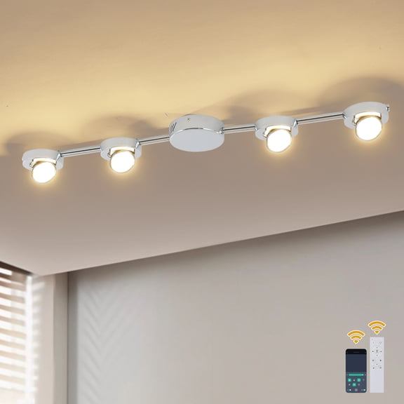 Ganeed Dimmable Semi Flush Mount Ceiling Light Wall Sconce Adjustable Multi-Directional Chrome Light Fixtures, Kitchen Light Fixtures Ceiling Mount, Geometric Metal Industrial Spotlight Fixtures