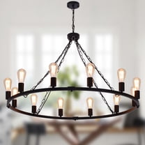 Ganeed Farmhouse Chandelier Metal, 39 Inch 12-lights Rustic Wagon Wheel Chandelier Light Fixture, Black Farmhouse Pendant Lighting For Dining Room Living Room Kitchen Island