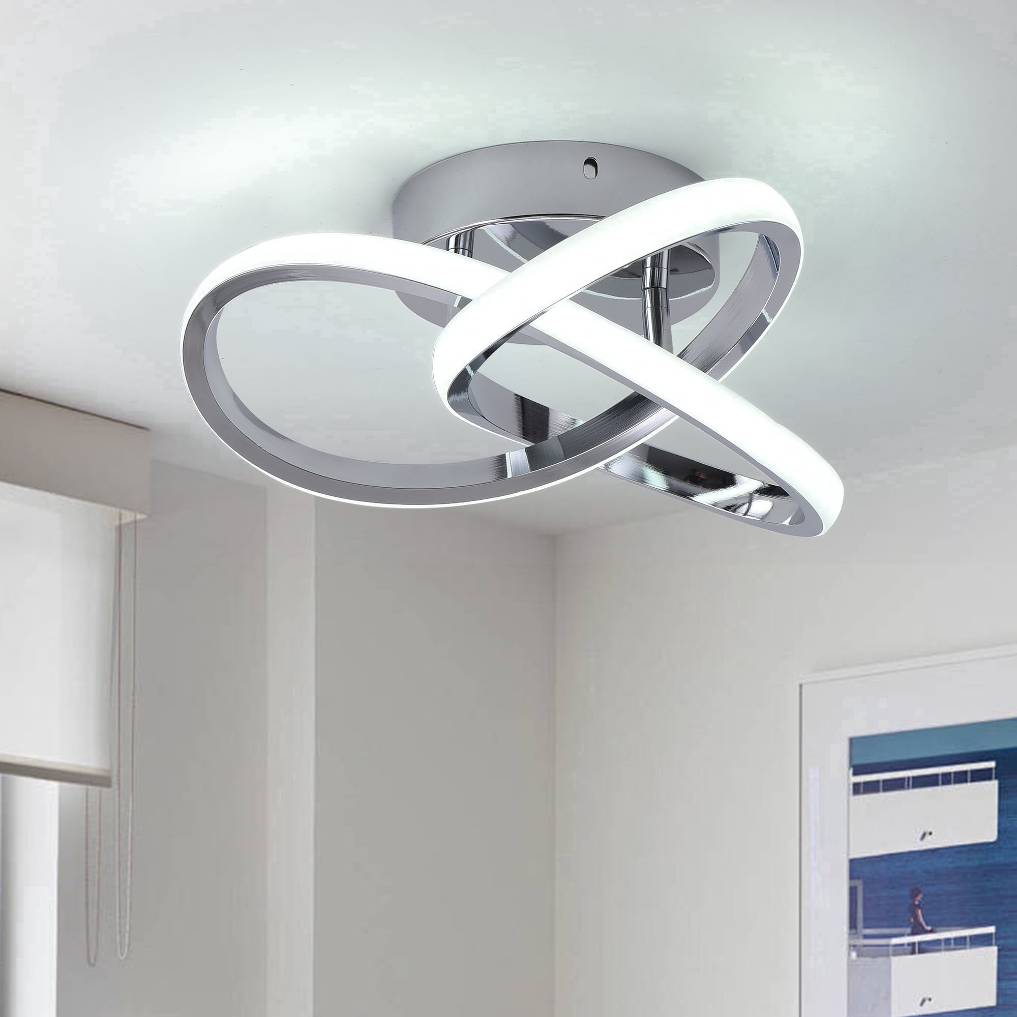 Ganeed Geometric LED Flush Mount Modern Ceiling Light, Cold Light, Minimalist Ceiling Lamp Chrome Ceiling Lighting Fixtures for Kitchen Bedroom Laundry Room Living Room Entryway