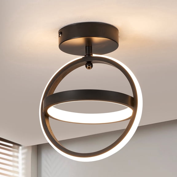 Ganeed Modern Led Ceiling Light Fixtures,3000K Warm Light Black Semi Flush Mount Hallway Ceiling Light for Bedroom Bathroom Kitchen Balcony Laundry Room Stair Ceiling Lamp (Black, 3000K)