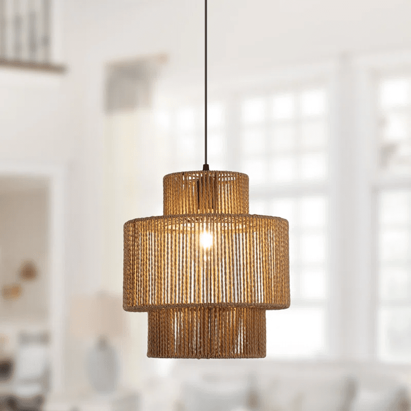 Boho Rattan Plug-in Pendant Light With Dimmable Switch - No Installation Needed, Perfect For Living Room, Bedroom & Dining
