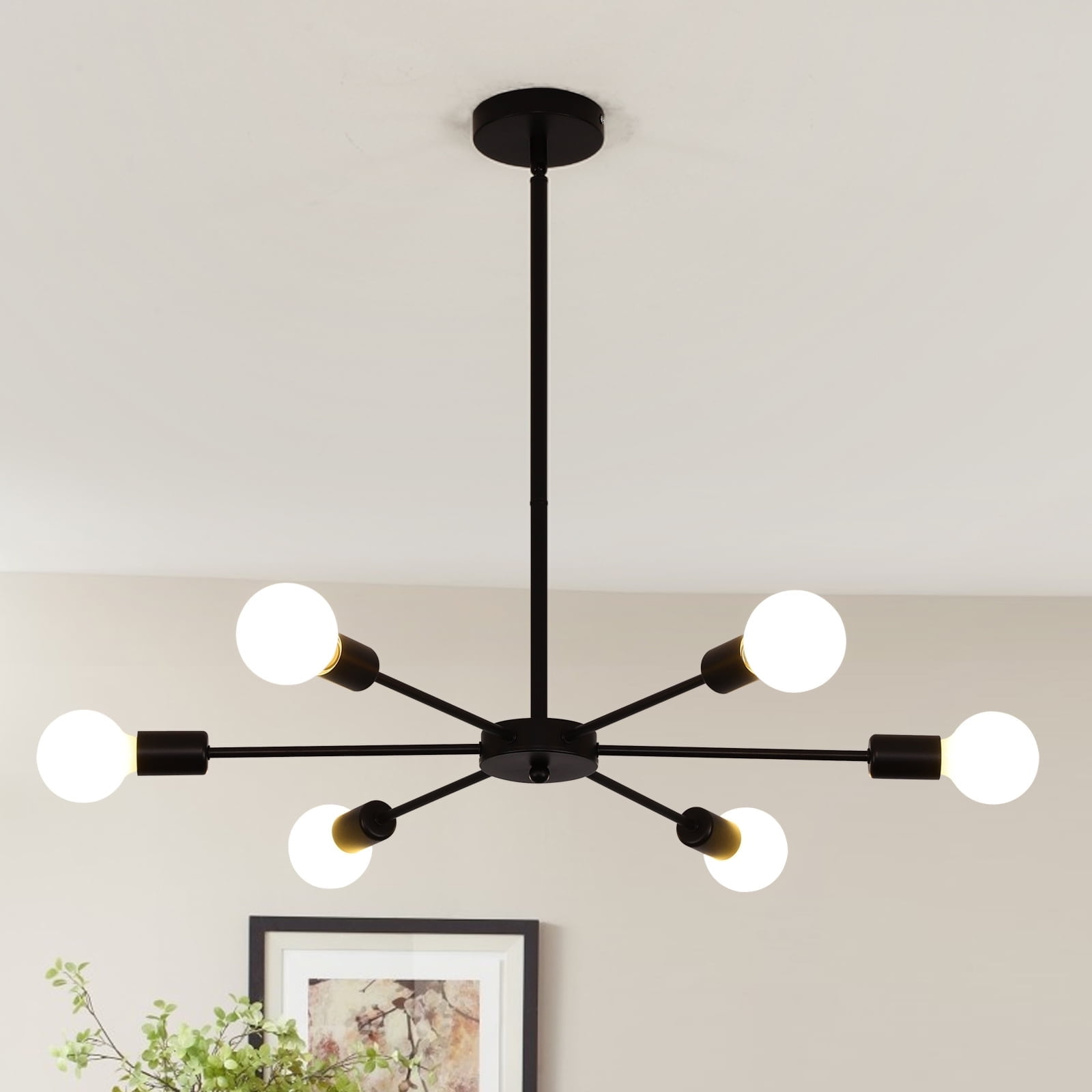 Ganeed Sputnik 6 Light Chandelier Black Mid Century Ceiling Light Fixture Modern Pendant Lighting for Kitchen Dining Room Living Room Bedroom