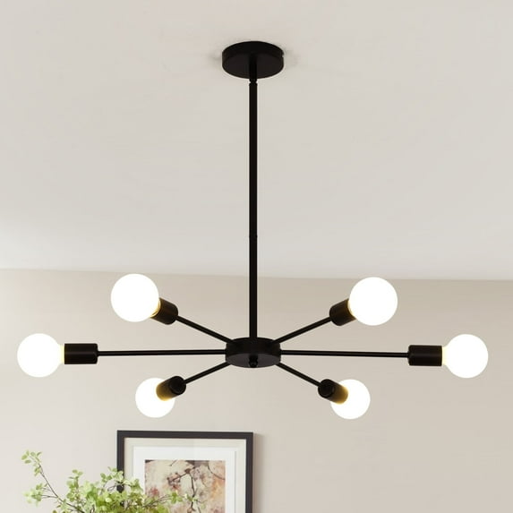 Ganeed Sputnik 6 Light Chandelier Black Mid Century Ceiling Light Fixture Modern Pendant Lighting for Kitchen Dining Room Living Room Bedroom