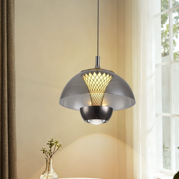 Ganeed Warm Ambient Adjustable Hanging LED Pendant Lamp, 15W Anti-Glare Acrylic Dome Light Fixture Adjustable Cord Design for Kitchen Dining Living Room