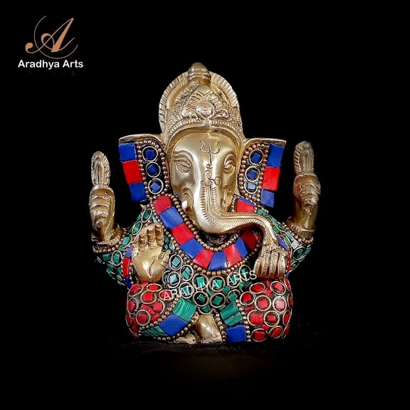 Aradhya Arts Brass Ganesh, 3.94 Inch Lord Ganesh symbol of prosperity and wisdom , Home Dcor, Temple, Office, Gift