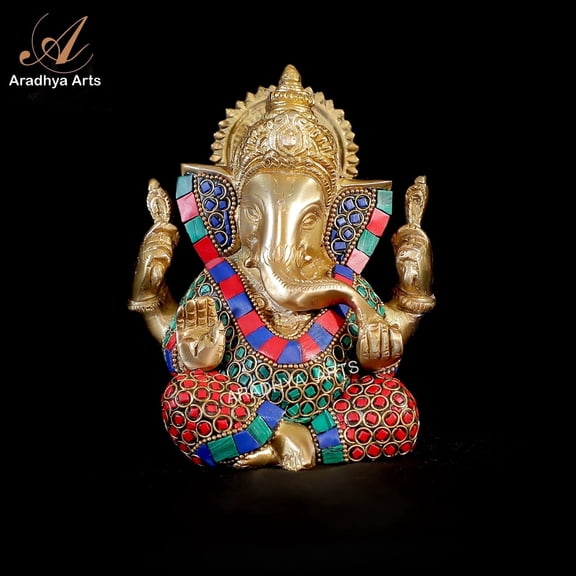 Aradhya Arts Brass Ganesh, Lord Ganesha of 5.51 inch Height, symbol of properity for Home Dcor, Temple, Office, Corner, Entrance, Best Gift