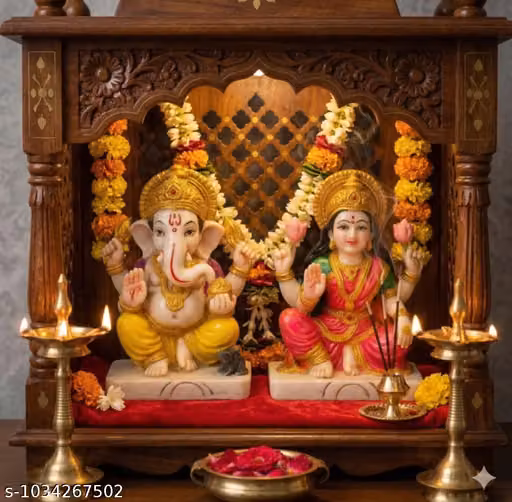 Ganesh Lakshmi Resin Figurine Set, Marble Finish Decorative Statue for Home Decor, Display Shelf, Office Desk and Festive Decoration