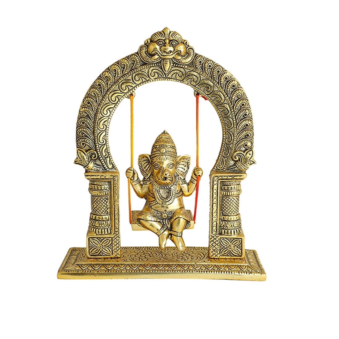 Ganesh Swing/ Metal Ganesha Sitting jhula and Decorative Statue/Jhula Jhoola/ God Ganpati Idol on Swing for Temple Pooja Office Showpiece/Indian Traditional Festival Diwali Decorations(Size:-8"X12")