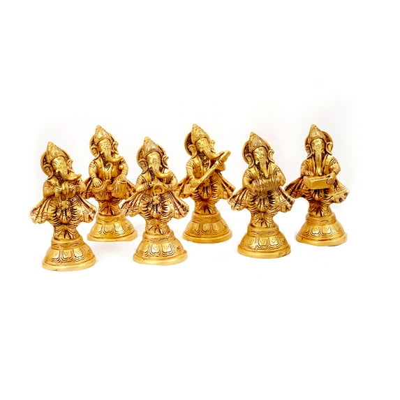 Ganesh with Musical Instruments Statue Brass Material for Puja, Home, Dcor, Showpiece, Mandir, Gifts 2.5 X 6 X 2 In