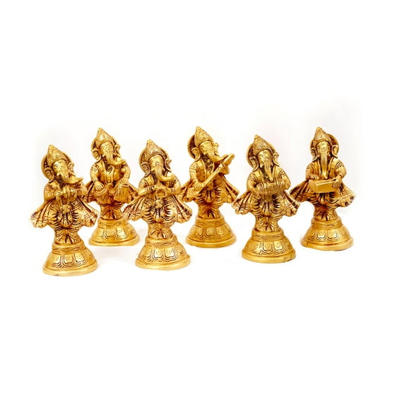Ganesh with Musical Instruments Statue Brass Material for Puja, Home, Dcor, Showpiece, Mandir, Gifts 2.5 X 6 X 2 In