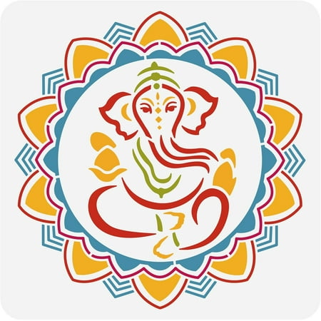 Ganesha Drawing Painting Stencils Indian Elephant Stencils Template for Painting on Scrapbook Album Wood Floor Wall and Tile 12x12" Colorful