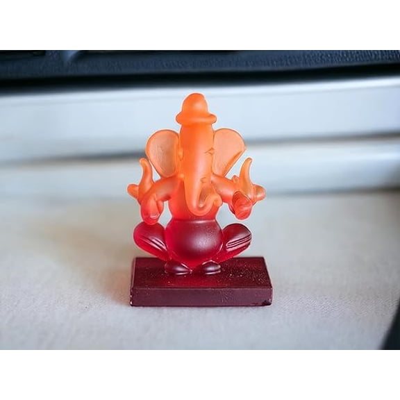 Ganesha Idol for Car Dashboard | Beautiful Ganesh Murti for Home Temple | Ganpati Figurine Statue Showpiece Sculpture for Office Desk (Orange-Red)