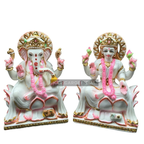 Ganesha Murti Statue 9 inches Gold Leaf Work Ganpati Figurine Marble Ganapati Idol Vinayak Ganesha Statue Marble Large Big White Elephant Head God Best Housewarming Gift Sculpture Home First Ganesha