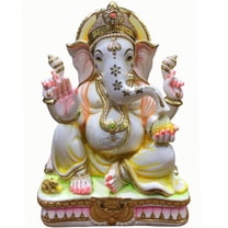 Ganesha Murti Statues 12 inches Gold Leaf Work Ganpati Figurine Marble Ganapati Idol Vinayak Deity Ganesha Statue Marble Large Big White Elephant Head God Home Decor Gifts Sculpture Home First Ganesha