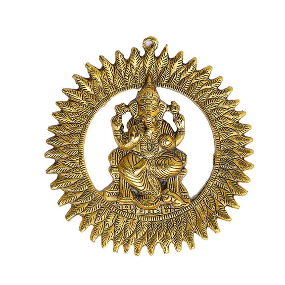 Ganesha Wall Hanging Metal Ganesh Statue Round Sculpture Idol Indian Traditional wall Hanging Décor Antique Ganpati Statue for Entrance temple décor Puja Home Decorations (8")