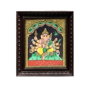 Ganesha the Lord of Prosperity Tanjore Painting | Traditional Colors With 24K Gold | Teakwood Frame