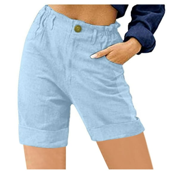 Ganfancp Athletic Shorts for Women,Casual Loose High Waist Shorts Solid Color Shorts Pocket Straight Buttons Shorts Pants, Sizes S-3XL