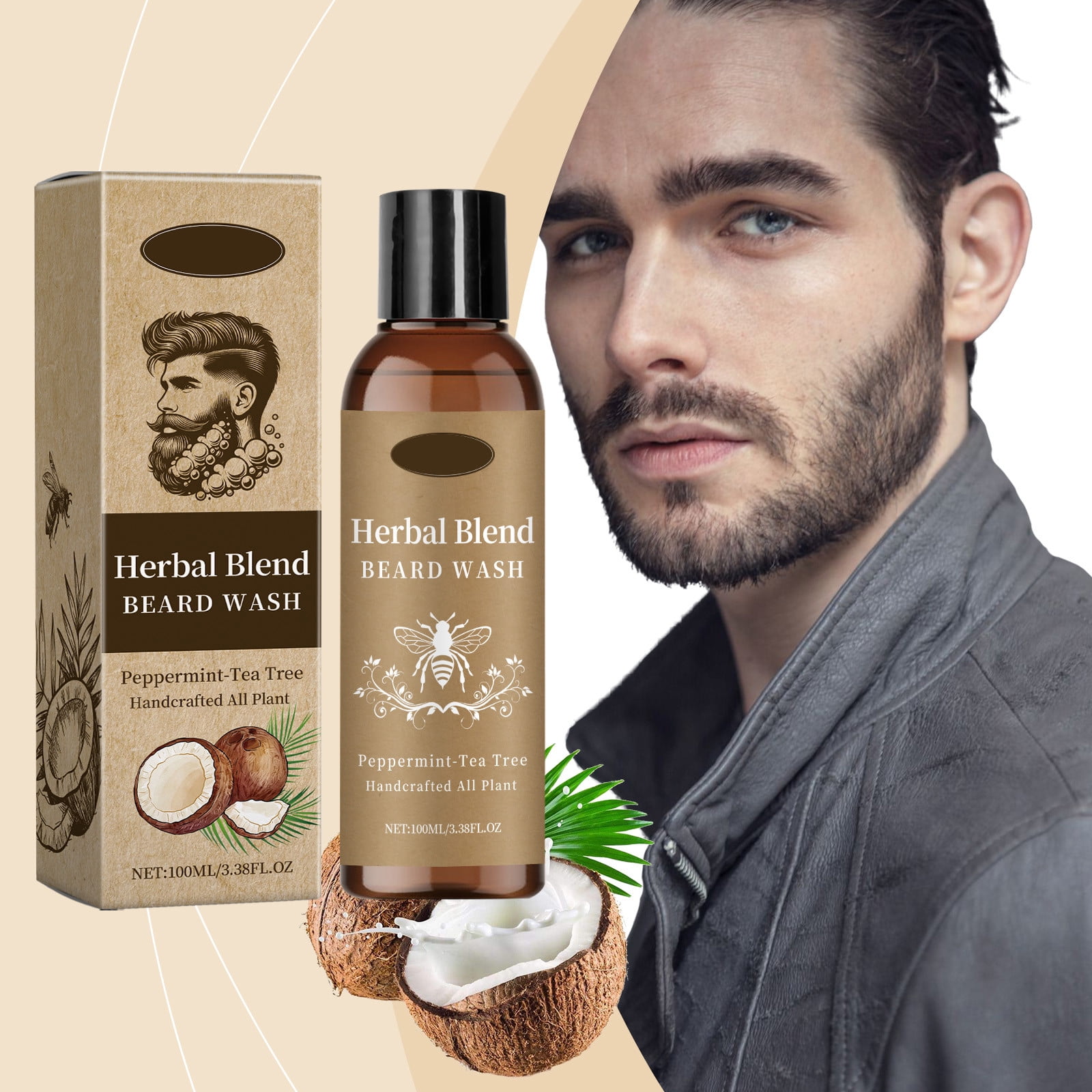 Ganfancp Beard Wash, Deep Cleansing Recipe, Moisturizing Beard Care, Gentle Ingredients for Dermis Protection, Daily Grooming Routine, MenS Facial Care, 100Ml Capacity