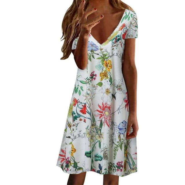 Ganfancp Floral Dresses for Women 2024 A Line Dresses Size 20 Women's Sundresses Summer Dresses