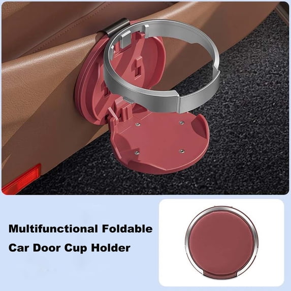 Ganfancp Foldable Car Door Cup Holder Clip-On Drink Rack Collapsible Automotive Water Bottle Mount Vehicle Interior Storage Accessory with Metallic Ring