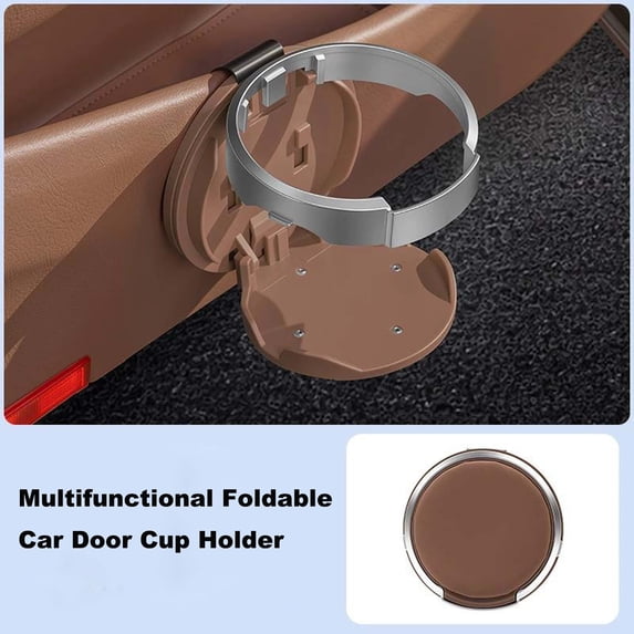 Ganfancp Foldable Car Door Cup Holder Clip-On Drink Rack Collapsible Automotive Water Bottle Mount Vehicle Interior Storage Accessory with Metallic Ring