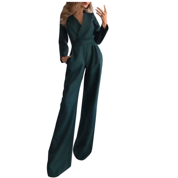 Ganfancp Jumpsuits for Women Casual and Elegant Jumpsuit Jumpsuits for Women Sleeveless Pocket Solid Color Loose Straight Pants Fashion Romper Pants Green M