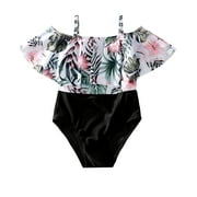 Ganfancp Muslim Swimsuits for Women's Bikini Swimsuits Girls Fashion Cute Plant Flowers Recreational One-Piece Swimsuit Family Parent-Child Wear Girls (3-4Years) Children's Fashion Cute Plant Flowe