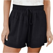Ganfancp Summer Shorts for Women, High Waist Wide Leg Biker Shorts Women Solid Lace-Up, Warehouse Deals Sale Black M