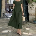 thumbnail image 1 of Cyber_Monday Deals! Ganfancp Sundress Shift Square Neckline Short Sleeve Boho Dresses Plus Size Summer Dresses Slim Fit Cotton Simple Solid for Beach Army Green L Clearance, 1 of 6
