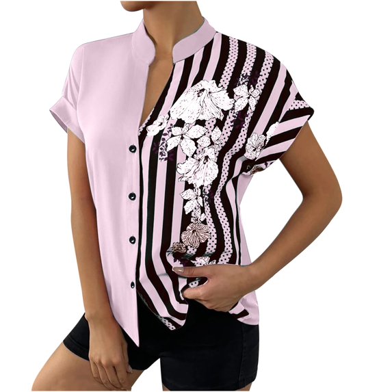 Ganfancp Women's Cardigans Sleeveless Shirt Cardigan Blouse Fashion Printed Buttons Cardigan Pink M