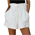 thumbnail image 1 of Ganfancp Women's Summer Shorts Cotton Linen Elastic Waist Shorts Solid Color Shorts with Pocket, Sizes S-3XL, 1 of 5