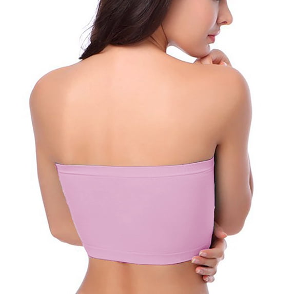 Ganfancp Womens Everyday Bra Seamless Strapless Push-Up Bra Women's One-Piece Bra Underwear Polishing Bra Bandeau One-Piece Bra Daily Polished Anti-Glare Bra Strap (with Chest Pad) Pink Xxxl Strapl09