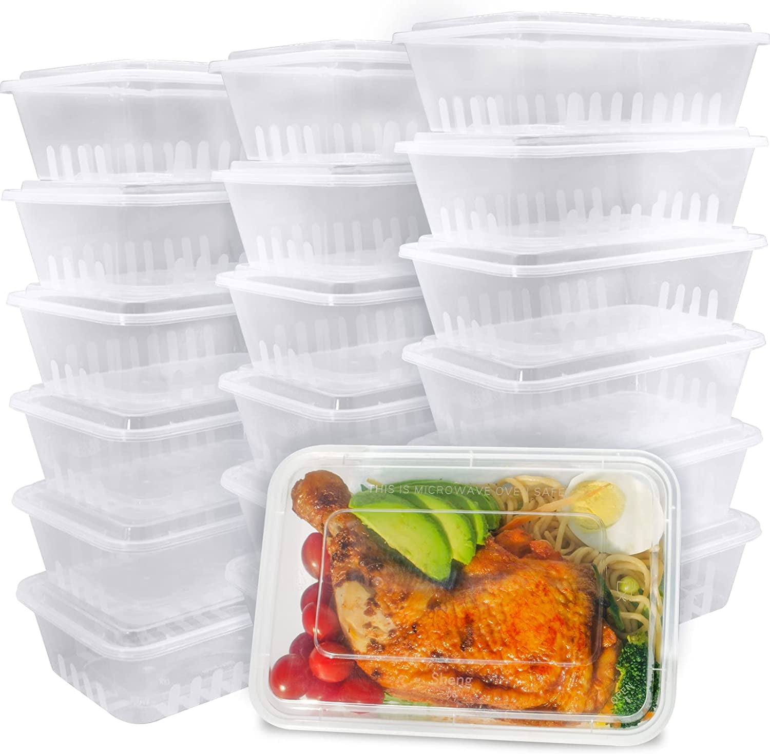 Ganfaner 50pk 50oz 1500ml Large Disposable Plastic Food Container Box w/  Lid Travel To Go, BPA Free Meal Prep Food Container for Charcuterie