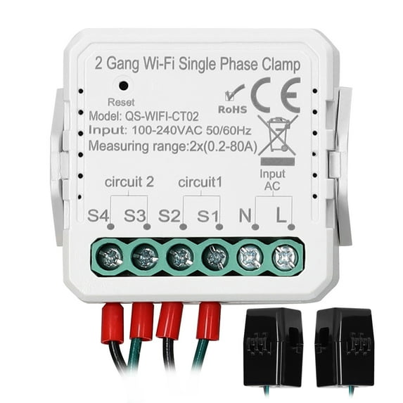 Gang Tuya WiFi 2 Gang 80A Single Phase Clamp Solar PV Bidirectional Two Way Energy Meter Mobilephone APP Control Current Transformer Schedule Timer Home Automation Device