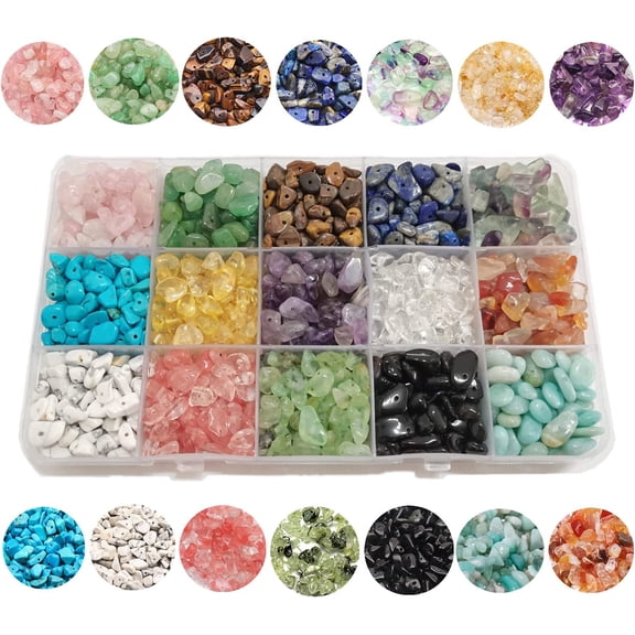 GangGangHao 1888 Pcs Natural Chip Stone Beads About 500g Irregular Gemstones Healing Crystal Loose Rocks Bead Hole Drilled DIY for Bracelet Jewelry Making Crafting (5-8mm, 15 Color Mix-S1)