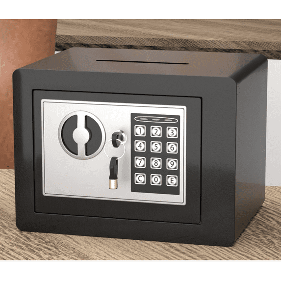 GangMei 17E Electronic Deluxe Digital Security Safe - Black/Silver with Key Pad Lock - For Home, Office, Hotel, Business - Securely Store Jewelry, Guns, Cash and More