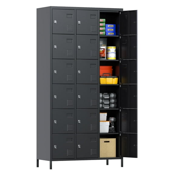GangMei 18 Doors Metal Storage Locker Cabinet for Employees, Storage Locker for School Office Gym Bedroom, Industrial Steel Storage Locker, Assembly Required,Black