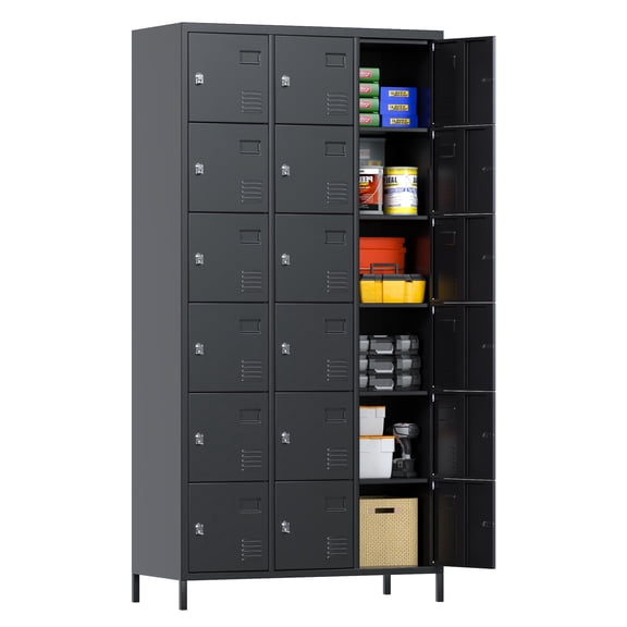 GangMei 18 Doors Metal Storage Locker Cabinet, Industrial Storage Lockers for Employees, Large Steel Storage Locker for School Office Gym Bedroom,Assembly Required,Black