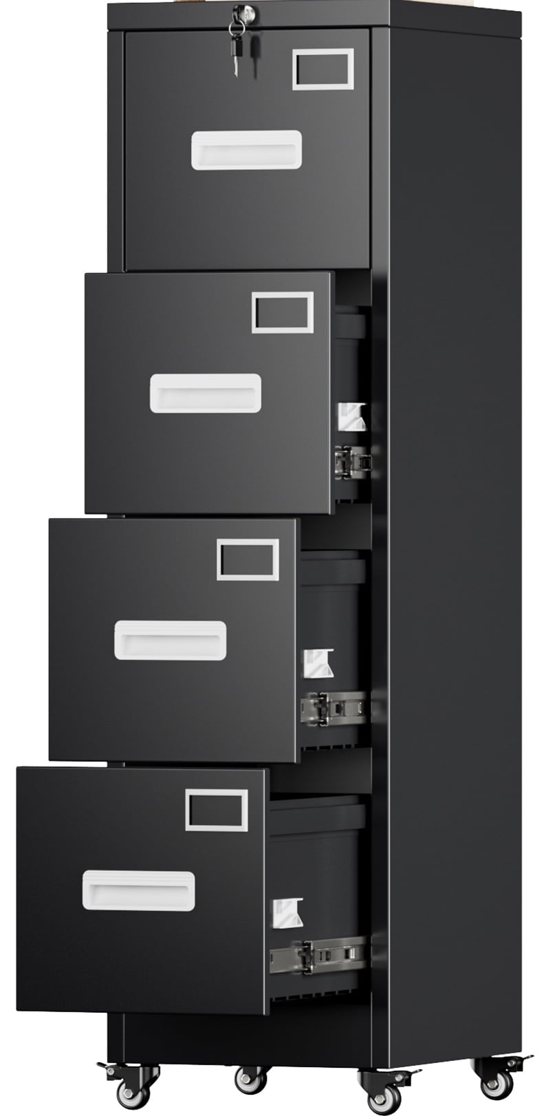 HUAXRON 4 Drawer Lockable File Cabinet with wheels, Metal Office Vertical File Storage Cabinet for A4 Letter/Legal Size, Assembly Required (Black)