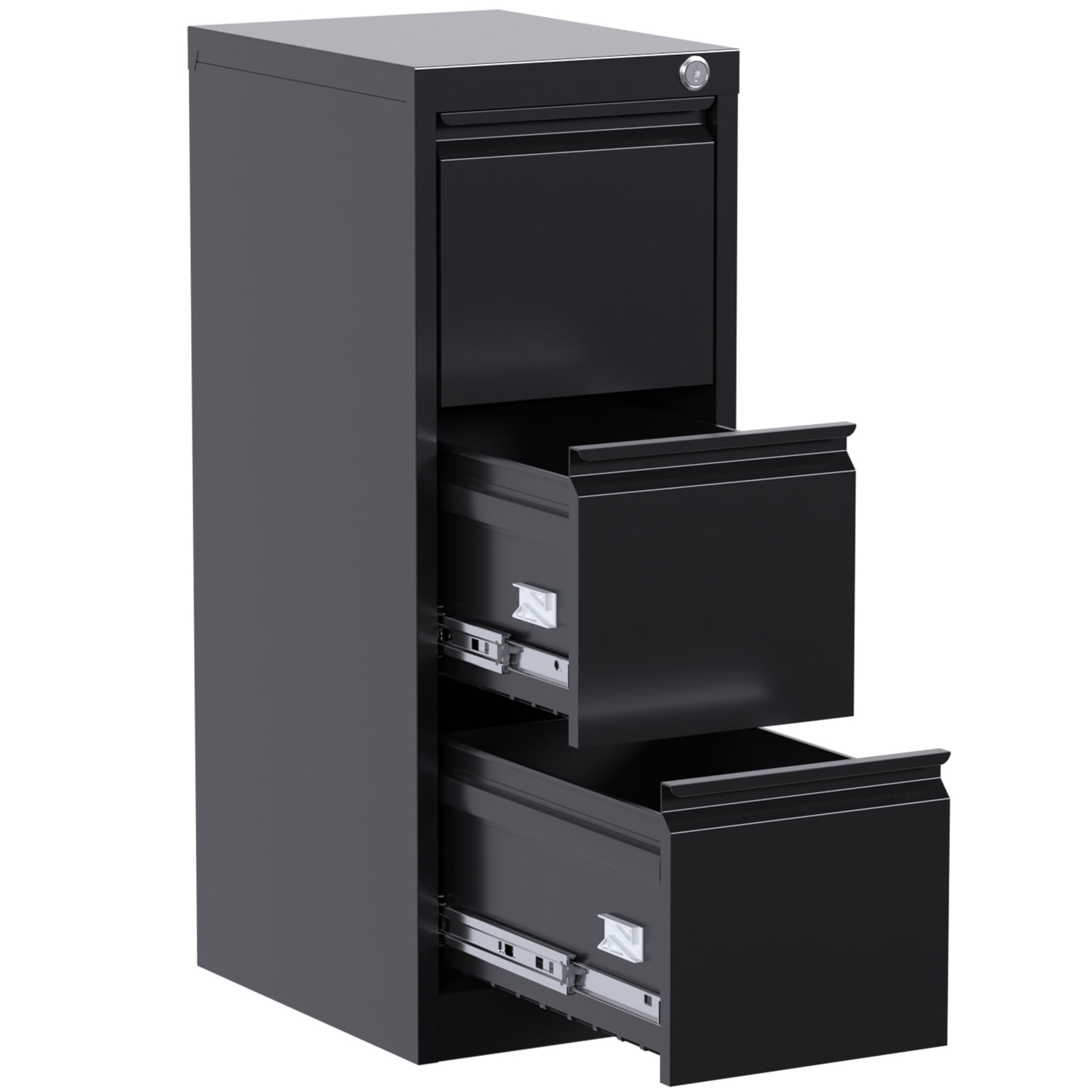 Black Metal 3-Drawer Lockable Vertical Filing Cabinet