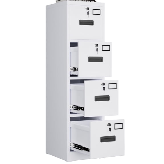 HUAXRON 4 Drawer File Cabinet with 4 Separate Locks, Locking Metal Vertical File Cabinet,Office Filing Cabinet for Hanging Letter/Legal Folders, Assembly Required (White)